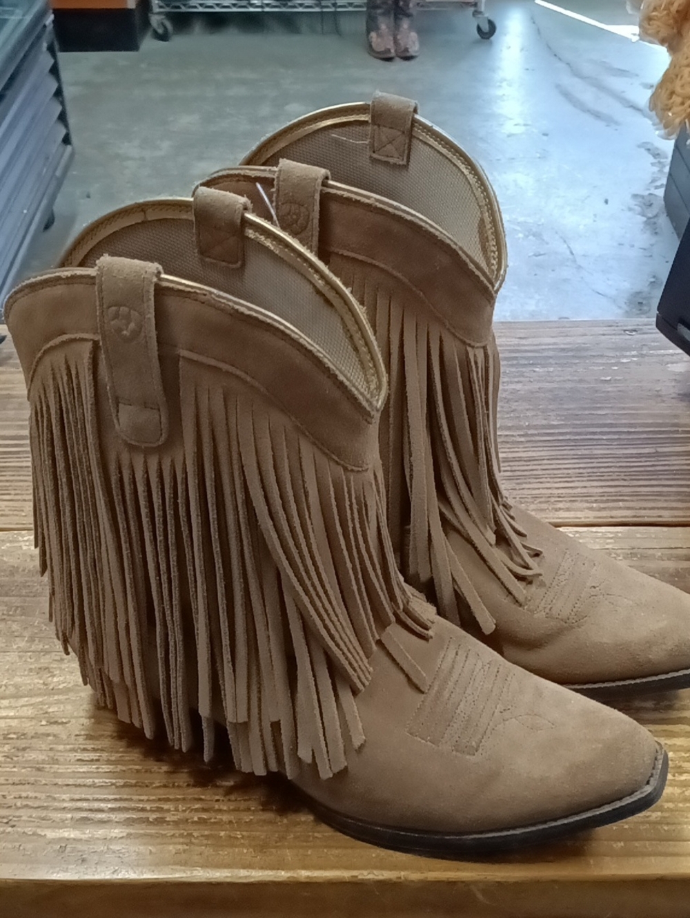 Ariat Fringe Suede Cowboy Mules in Tan